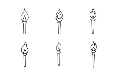 Simple Black Line Art Torch Icons Set