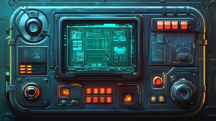 Fototapeta premium Alien communication terminal with ethereal bioluminescent interface. Biopunk Elements. Illustration