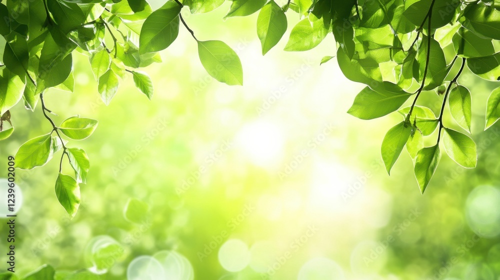 Aufkleber bright green leaves reflecting sunlight create a serene atmosphere in a lush forest setting during d