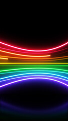 Rainbow colored neon curves glowing on black background for pride