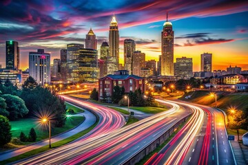 Fototapeta premium Atlanta Night Skyline, Georgia Cityscape, Illuminated Buildings, Urban Night Photography, Southern Charm