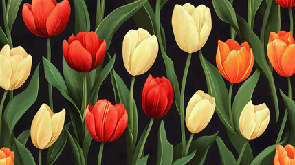 Fototapeta premium Colorful Floral Tulip Pattern Illustration for Vintage Wallpaper Design