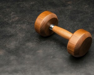 sustainable sports gear design style. Stylish dumbbells with matte finishes, made from recycled metals and wood accents
