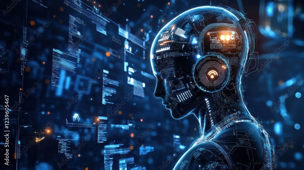 Poster artificial intelligence conceptualized with advanced data matrix and digital mind