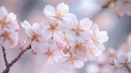 Fototapeta premium A close-up of delicate cherry blossoms in full bloom, representing renewal and feminine beauty