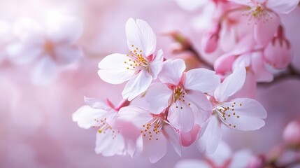 Fototapeta premium A close-up of delicate cherry blossoms in full bloom, representing renewal and feminine beauty