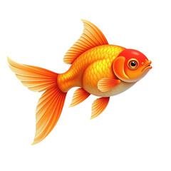 A detailed illustration of an orange and red Oranda goldfish, isolated against a black background.