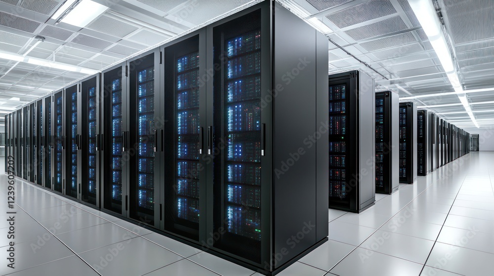 Aufkleber modern server room with rows of data racks and bright lighting system