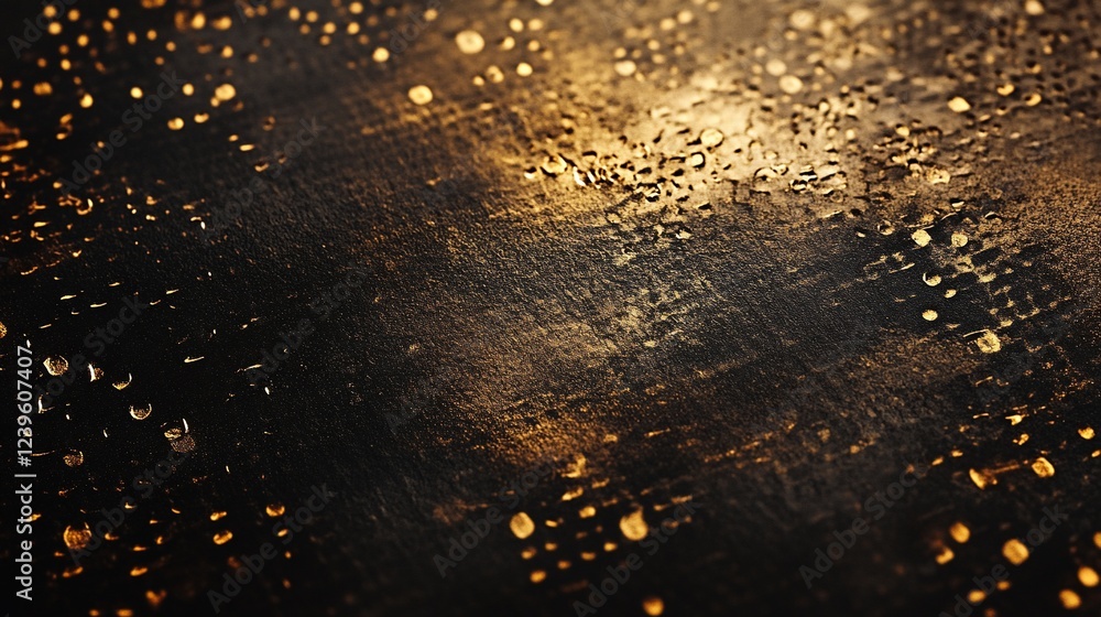 Poster golden light reflecting on textured dark surface creating abstract patterns