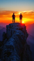 Climbers Summit Sunrise Mountaintop Success