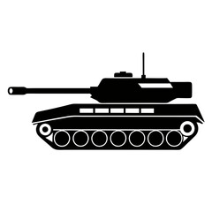 Powerful Tank Silhouette: Long Barrel, Military Might, War, Combat, Weaponry, Defense, Army,        