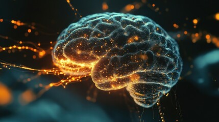 Abstract representation of a human brain with glowing neural connections
