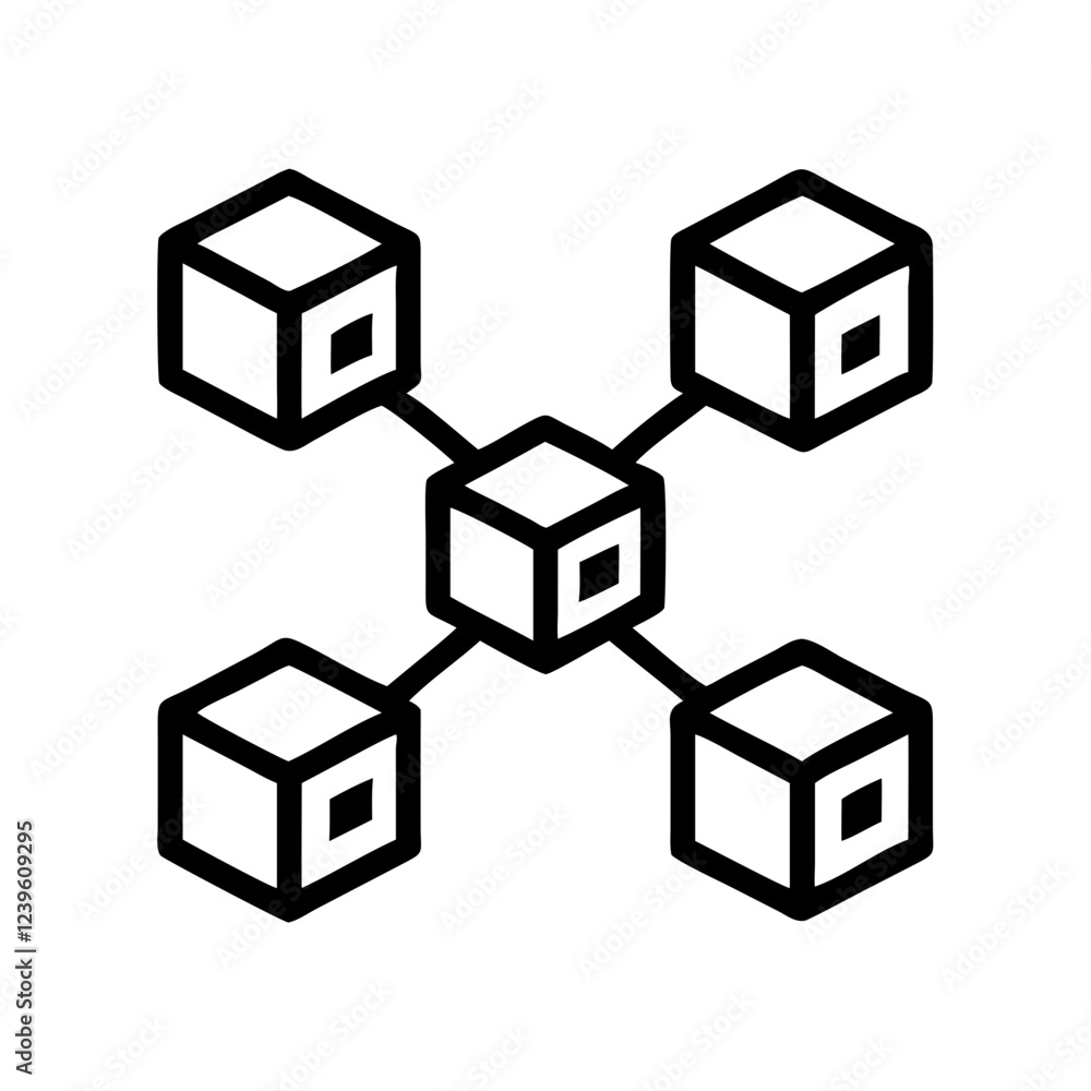 Poster blockchain network: interconnected cubes symbolizing decentralized technology and global