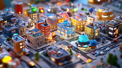 Obraz premium vibrant miniature cityscape with colorful buildings, streets, and lights, showcasing urban life and creativity