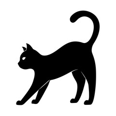 Elegant Black Cat Silhouette: Minimalist Stretching Pose, Perfect for Yoga, Wellness Designs pet zen