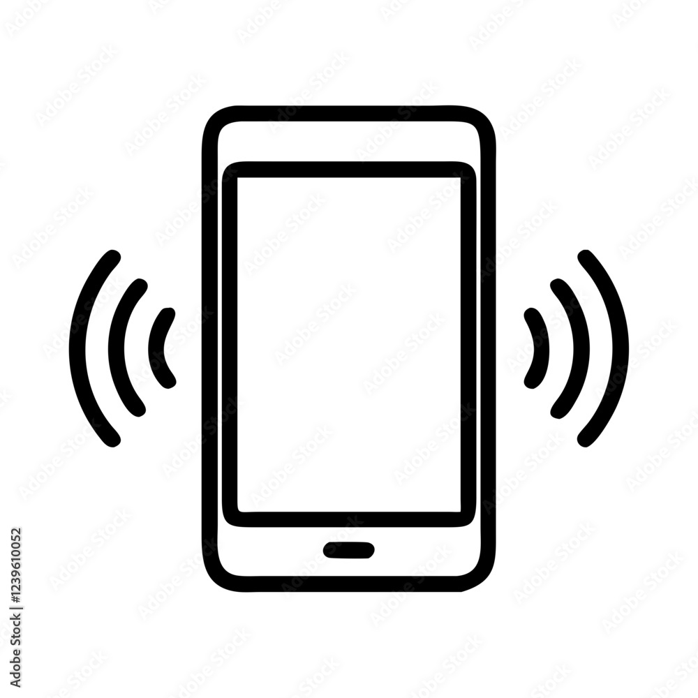 Poster vibrating phone icon: simple, clean, mobile notification alert symbol ui ux app call flat lines wave