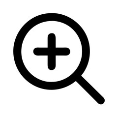 Obraz premium Zoom In Plus: Magnifying Glass Search Icon, Add Enhance, Explore, Discover, Find ui ux web app sign 