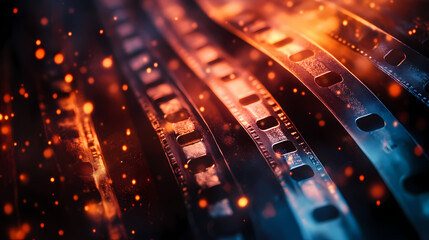 Obraz premium Enchanted vintage cinematic film texture background with glowing dust particles and light flares. Cinematic Framing. Illustration