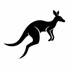Majestic Kangaroo Leap: Silhouette of an Aussie Icon in Mid-Air Bound art jump wild bush black white