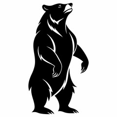 Majestic Grizzly Silhouette: Standing Tall, Powerful Bear on Hind Legs, Wilderness Icon art logo cute
