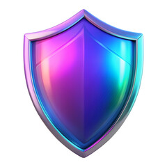 purple blue shield holographic iridescent 3d render icon, cut out on the white background