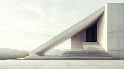 Obraz premium Minimalist Concrete Temple House with Geometric Shapes