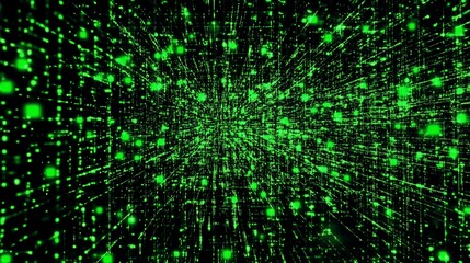 Futuristic Digital Network Green Matrix Data Flow Abstract Background