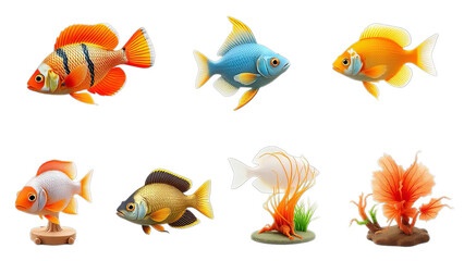 Naklejka premium Stunning Collection of Colorful Aquarium Fish