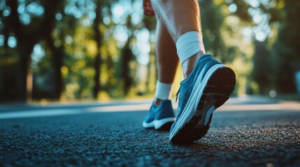 Runner Stretching Leg with Secure Ankle Bandage Before Training
