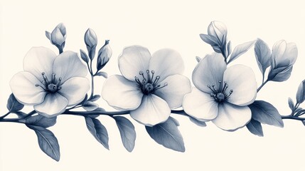 Obraz premium Blue blossom branch, spring flowers, white background, floral design, home decor