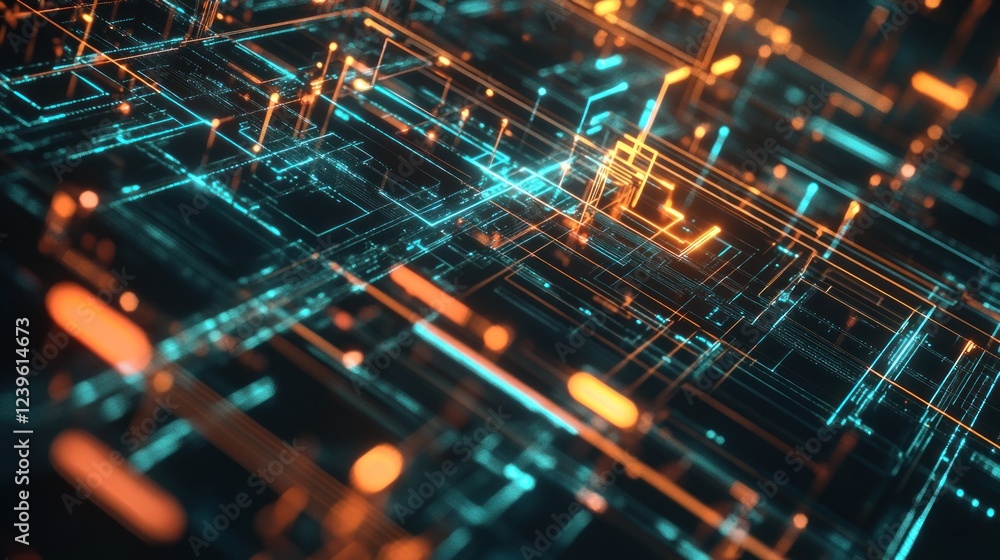 Poster abstract digital technology grid with glowing lines and connections for futuristic concepts
