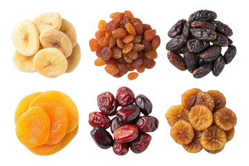 Obraz premium Assortment of Dried Fruits: Figs, Apricots, Raisins, and Dates