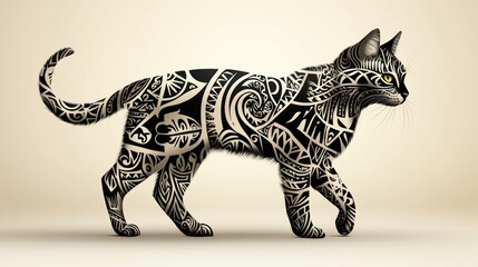 Fototapeta premium Tribal Tattoo Cat Walking Studio Shot