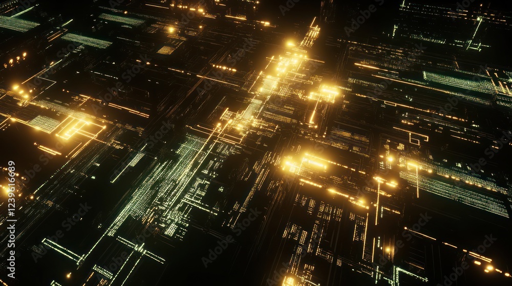 Poster abstract digital network grid with glowing connections and data flow visualization