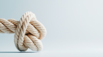 Obraz premium Knotted rope on light blue background, problem solving concept