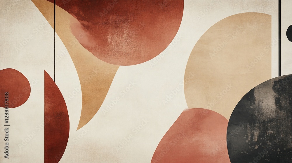 Poster abstract geometric art featuring overlapping shapes with a textured canvas effect