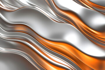 Obraz premium Abstract Silver and Orange Metallic Wave Pattern