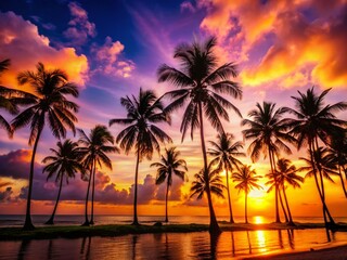 Naklejka premium Caribbean Summer Island Silhouette: Sunsets, Beaches & Paradise