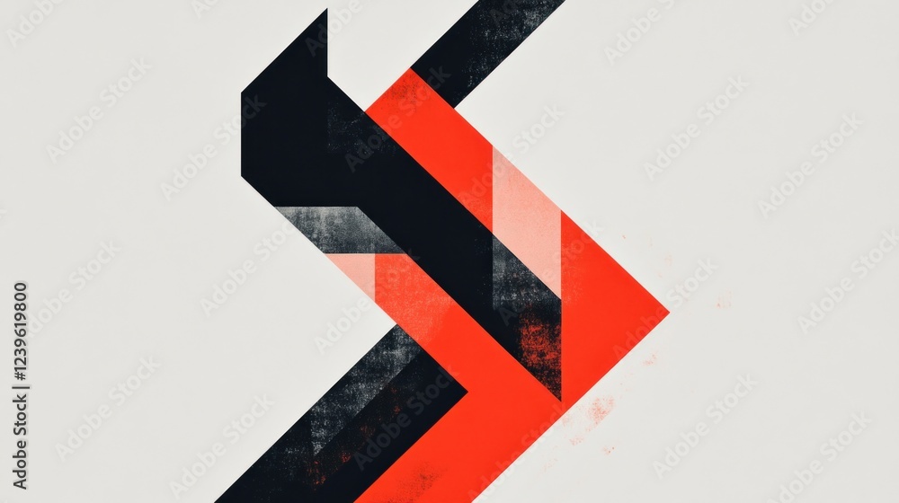 Poster dynamic geometric composition with black and red angular shapes on white