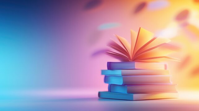 Creative library corner with glowing books and vibes enchanted reading space digital art vibrant environment close-up imagination