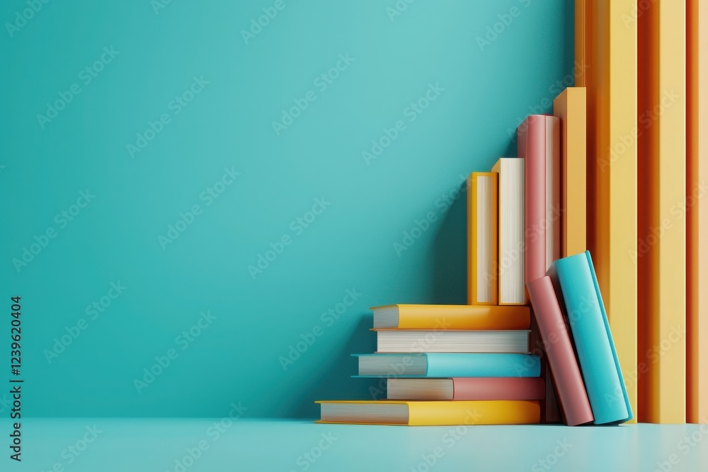 Aufkleber bold vibrant library design with dynamic abstract bookshelf modern space digital artwork trendy envi