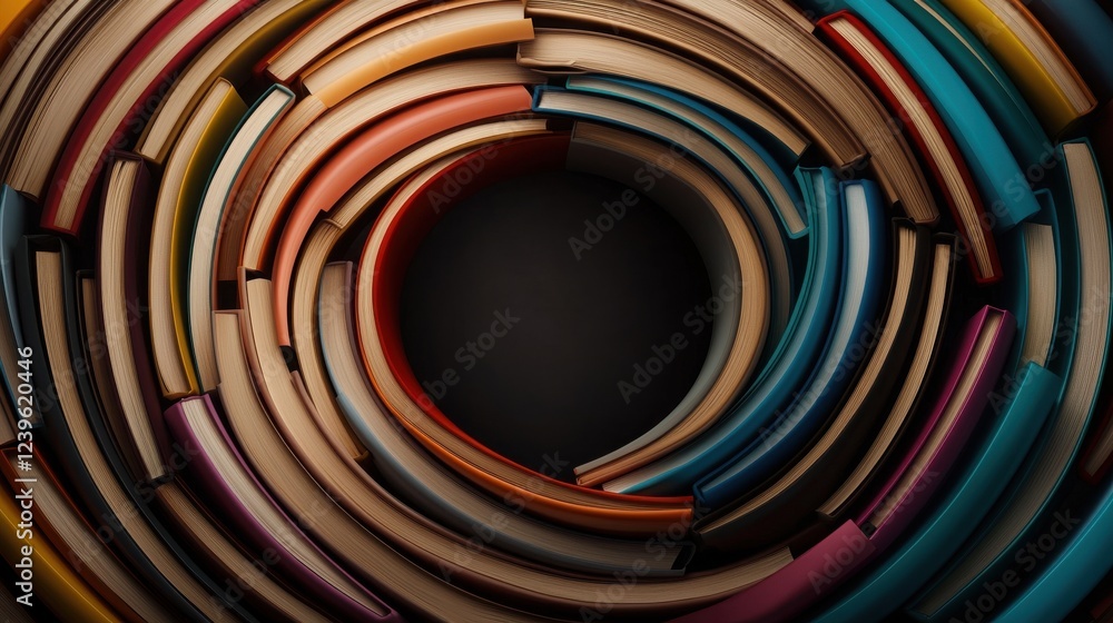 Aufkleber dynamic abstract library design featuring vibrant books in a circular arrangement creative environme