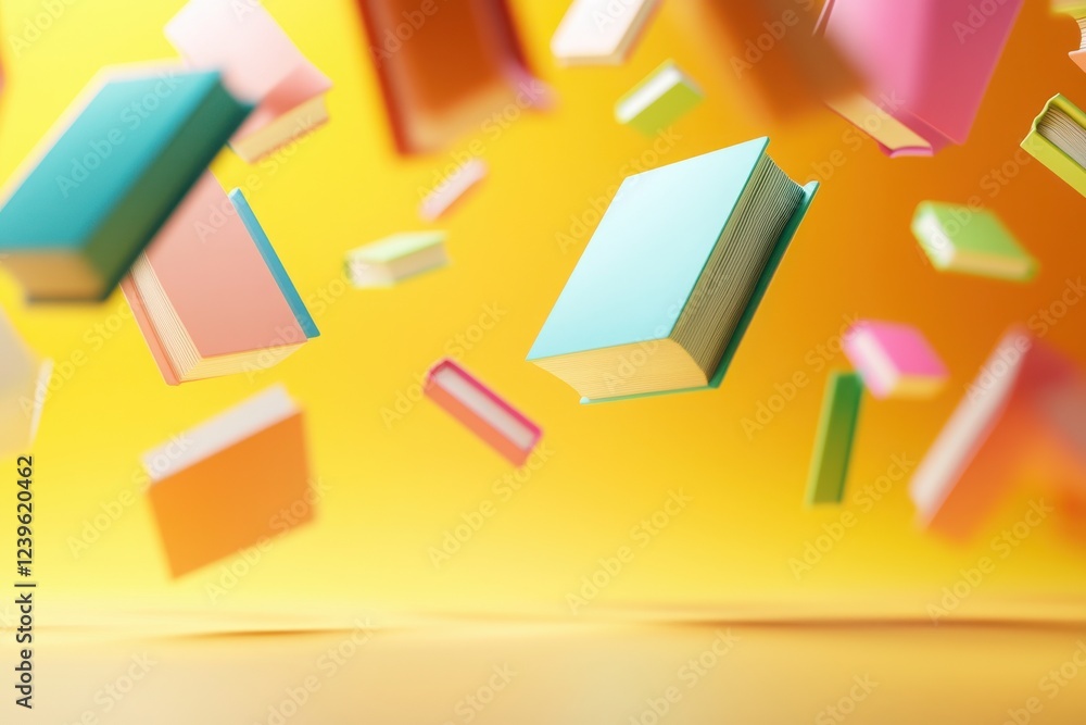 Aufkleber dynamic abstract library scene with floating books colorful background digital art vibrant environme