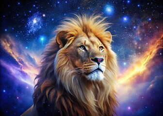 Celestial Lion: Golden Constellation in Night Sky, Rule of Thirds Composition