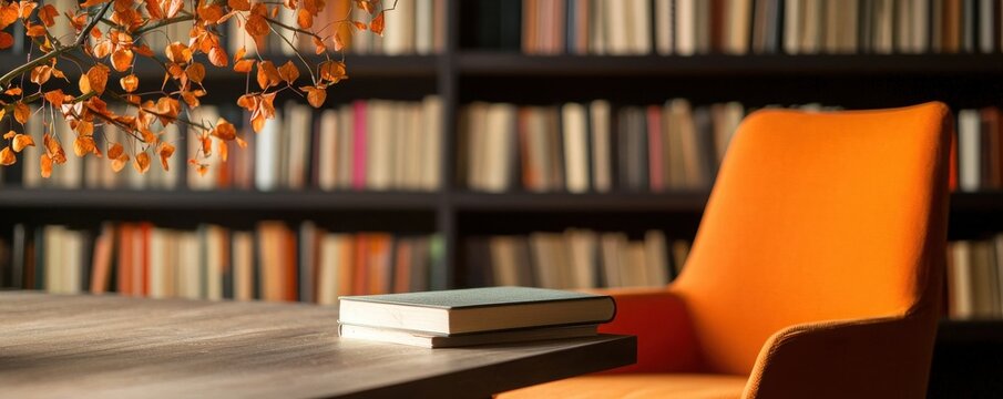 Dynamic study room with abstract wall art cozy environment books galore inspiring workspace intimate viewpoint