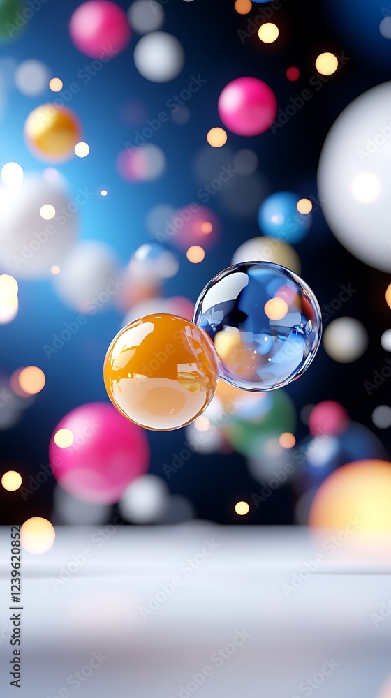 Poster floating glossy spheres colorful abstract 3d render