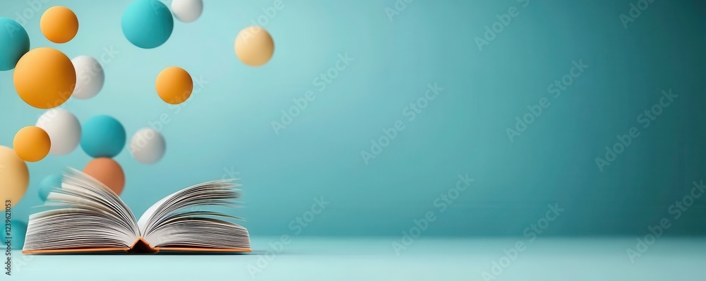 Poster dynamic floating literature displays in vibrant colors modern display concepts creative environment 