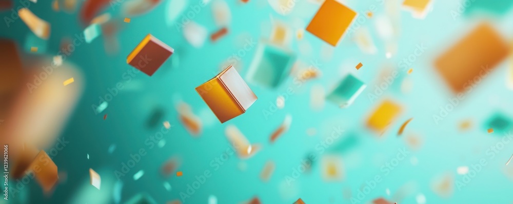 Poster dynamic floating literature displays with colorful elements in a vibrant environment for creative in