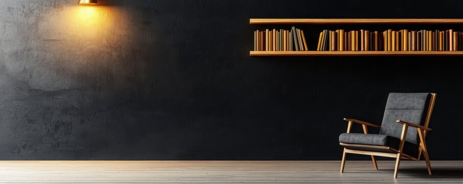 Minimalist modern library design featuring stylish book arrangement cozy reading nook contemporary interior tranquil atmosphere