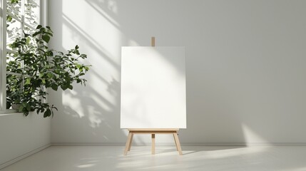 Blank canvas on easel in sunlit room